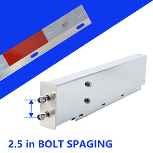 Stainless Steel Mud Flap Hanger Set 2-1/2" Bolt Spacing 30" Length Rear Bar with Light Cutouts for Semi Trucks, 2.5" Bolt Spring Loaded with Aluminum Reflective Tapes (Oval Light Cutouts)