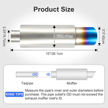 Laden Sie das Bild in den Galerie-Viewer, Exhaust Muffler Universal Stainless Steel Muffler Tip Straight-Through Performance for Cars Trucks, 2&quot; Inlet/3&quot; Outlet, Overall Length 15&quot;, Titanium Burnt Tip
