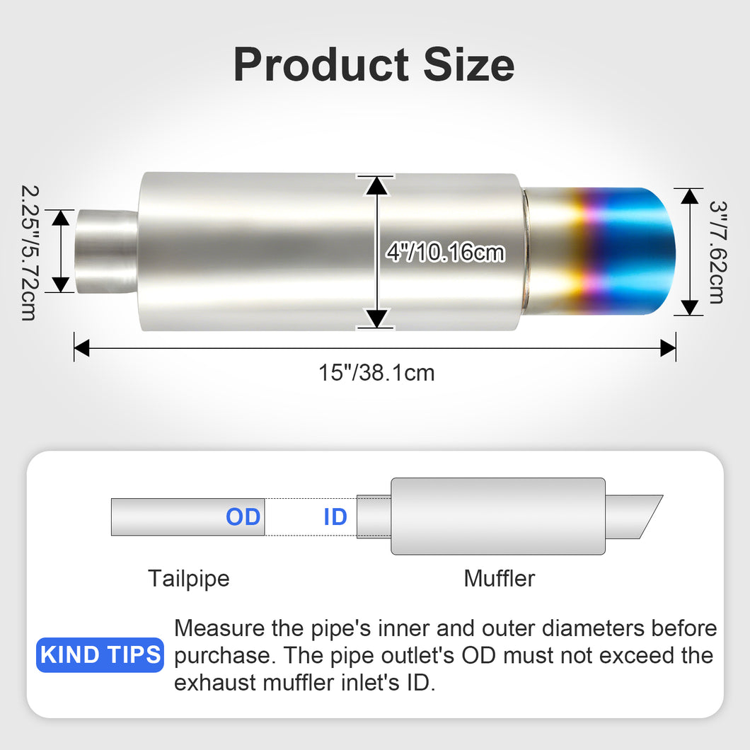 Exhaust Muffler Universal Stainless Steel Muffler Tip Straight-Through Performance for Cars Trucks, 2