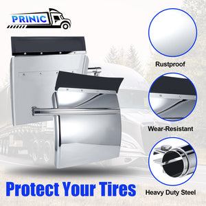 24"x24" Quarter Fenders for Semi Truck, Stainless Steel/Polypropylene, Tube Bracket and Single Bolt Mounting Brackets Hardware Included, Right Left 2 Set in Pair (Stainless Steel - Silver)