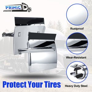 24" x 24" Quarter Fenders for Semi Truck, 430 Stainless Steel, Triangle Bracket and Mounting Hardware Included, Right Left, Fit for Freightliner, Kenworth, Volvo, Peterbilt
