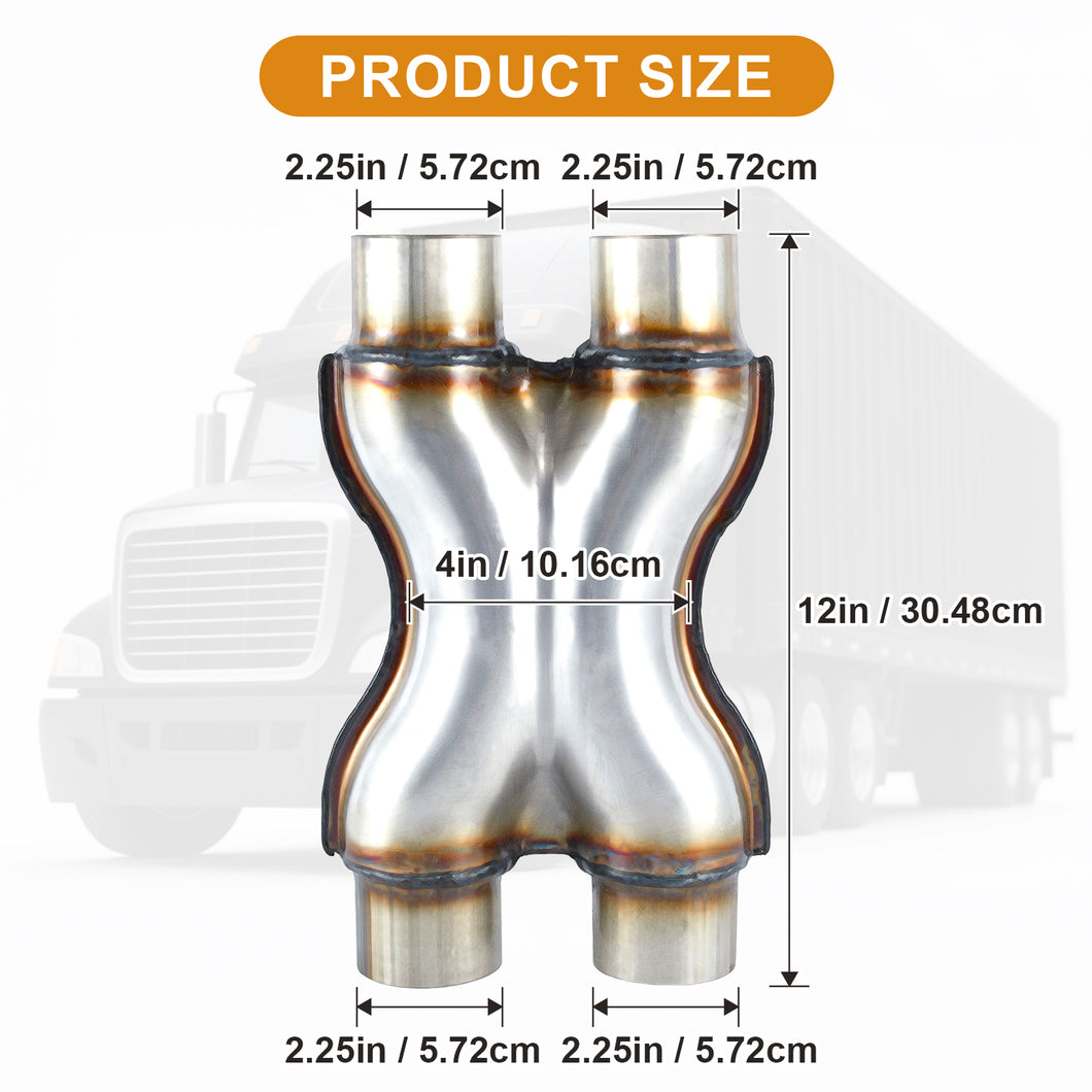 Exhaust X Pipe, Universal 2.25”/2.5“/3
