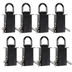 Heavy-Duty Trailer Stake Pocket D Rings with Anti-Loss Cord, Adjustable Stake Pocket Tie-Down Utility for Flatbed Trucks and Trailers, 4 Adjustable Holes, 4/8 Pack, Black/Silver