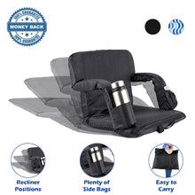Load image into Gallery viewer, Stadium Seat for Bleacher &amp; Bench Portable Folding Chair with Padded Cushion Reclining Stadium Chair with Back Support, Shoulder Straps, Zipper Bag
