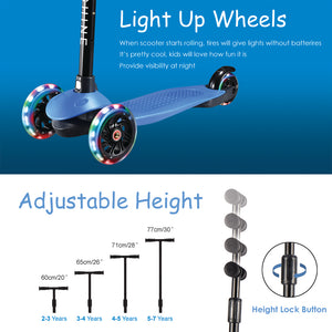 Hishine Kick Scooter for Kids with 3 Light up Wheels and Adjustable Height for 2-7 Years Old Ages Girls Boys Toddlers & Children,Lean to Steer, 3-Wheeled Scooters
