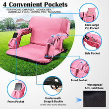 Load image into Gallery viewer, Stadium Seat for Bleacher &amp; Bench Portable Folding Chair with Padded Cushion Reclining Stadium Chair with Back Support, Shoulder Straps, Zipper Bag
