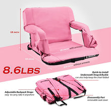 Load image into Gallery viewer, Stadium Seat for Bleacher &amp; Bench Portable Folding Chair with Padded Cushion Reclining Stadium Chair with Back Support, Shoulder Straps, Zipper Bag
