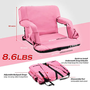 Stadium Seat for Bleacher & Bench Portable Folding Chair with Padded Cushion Reclining Stadium Chair with Back Support, Shoulder Straps, Zipper Bag