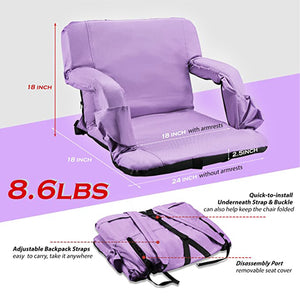 Stadium Seat for Bleacher & Bench Portable Folding Chair with Padded Cushion Reclining Stadium Chair with Back Support, Shoulder Straps, Zipper Bag