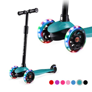 Hishine Kick Scooter for Kids with 3 Light up Wheels and Adjustable Height for 2-7 Years Old Ages Girls Boys Toddlers & Children,Lean to Steer, 3-Wheeled Scooters