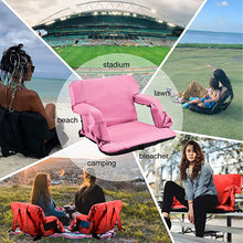 Load image into Gallery viewer, Stadium Seat for Bleacher &amp; Bench Portable Folding Chair with Padded Cushion Reclining Stadium Chair with Back Support, Shoulder Straps, Zipper Bag
