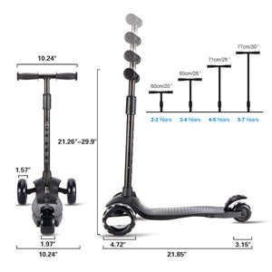 Kick Scooter for Kids with 3 Big Light Up Wheels, Lean to Steer, Adjustable Height, Wheel Scooter for Boys Girls Toddler