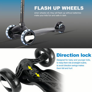 Kick Scooter for Kids with 3 Big Light Up Wheels, Lean to Steer, Adjustable Height, Wheel Scooter for Boys Girls Toddler