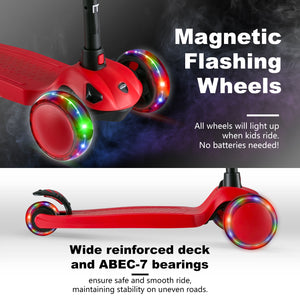Hishine 3 Wheel Kick Scooter for Kids and Toddler, Light up Flashing Wheels, Wide Deck