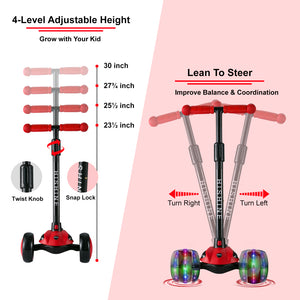 Hishine 3 Wheel Kick Scooter for Kids and Toddler, Light up Flashing Wheels, Wide Deck