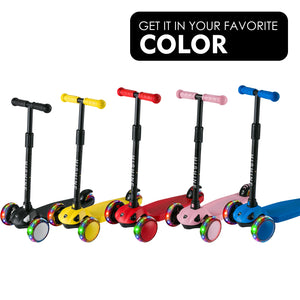 Hishine 3 Wheel Kick Scooter for Kids and Toddler, Light up Flashing Wheels, Wide Deck